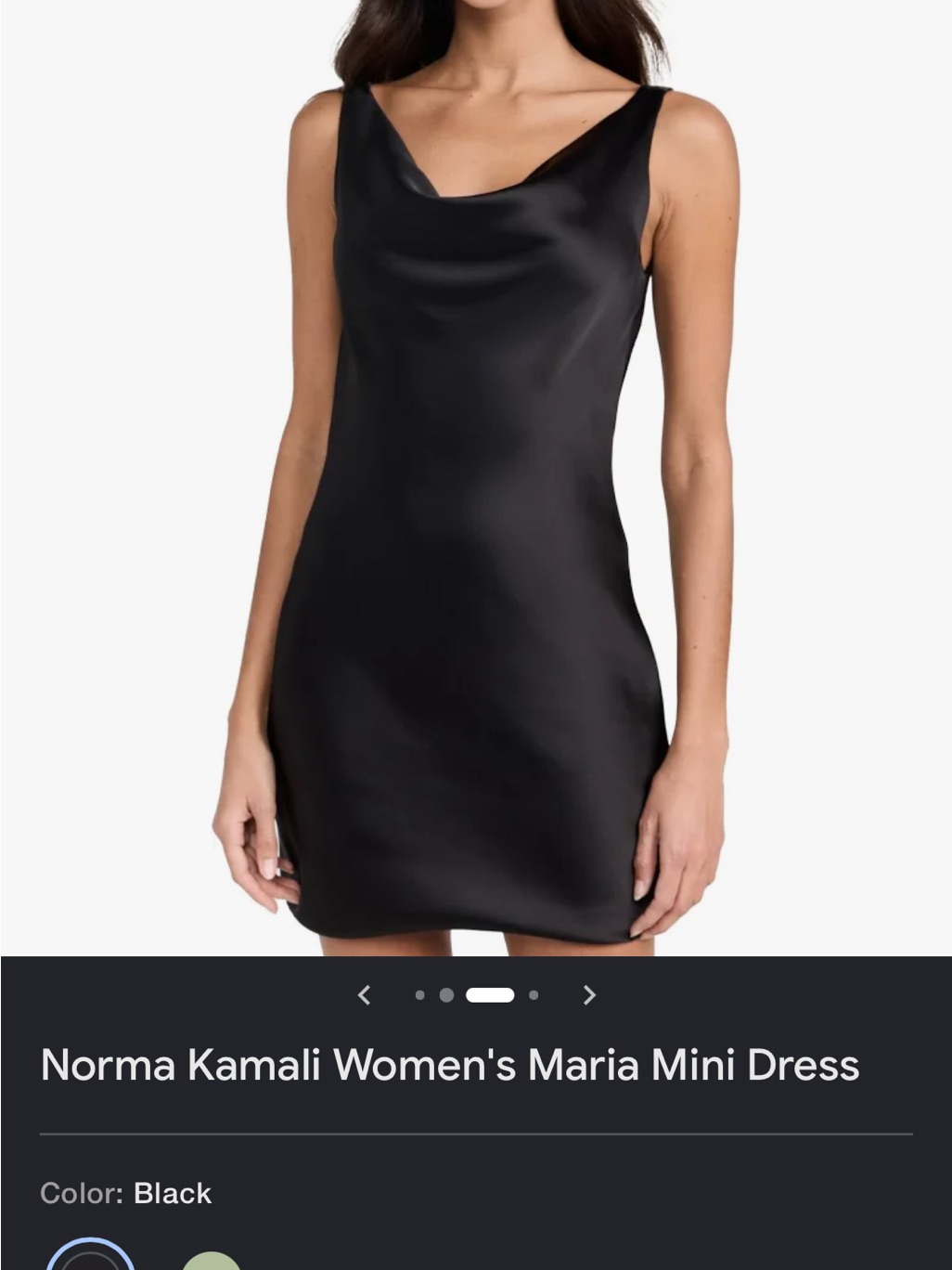 Norma Kamali Black Satin Cowl Neck Mini Dress